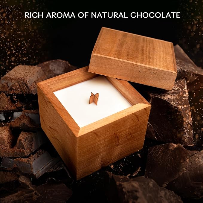 Soy Wax Scented Candles for Home 60 Hour Burn Time – Gift Wood Wicked Soy Candles Non Toxic - Scented Candles Gift – Premium Aromatherapy Candle – Highly Scented Holiday Candles Chocolate