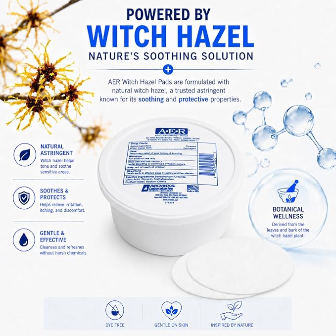 Birchwood Laboratories A-E-R Pre-Moistened Medicated Cooling Witch Hazel Pads For Hemorrhoid & Postpartum Relief, 40 Count