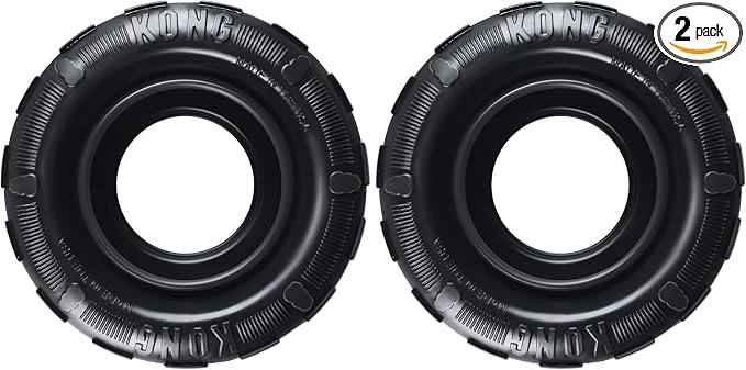 KONG Extreme Tires Most Durable Natural Rubber Chew & Fetch Toy - Treat Dispenser Dog Tire Toy - Pet Supplies for Outdoor & Indoor Play - for Medium/Large Dogs (Pack of 2)