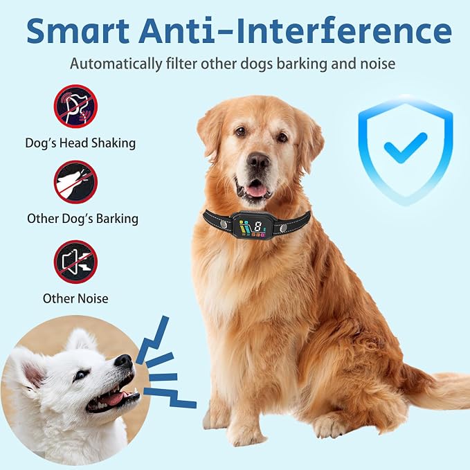 Smart AI Dog Bark Collar for Small Medium Large Dogs, Automatic Anti Barking Collar with LED Color Display, 4 Training Modes & 8 Sensitivity, IP67 Waterproof Rechargeable, No Shock
