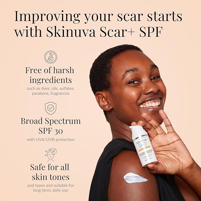 Skinuva® 24 Hour Care Kit: Next Generation Scar (1 oz) & Next Generation Scar+ SPF 30 (1 oz) - Advanced Silicone Cream Matrix Formulated with Growth Factors & Helps Reduce the Appearance of Scars