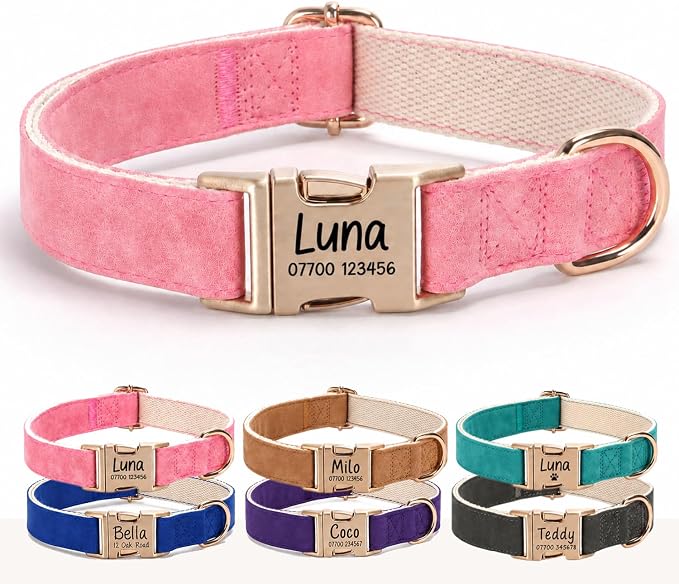 Engraved Buckle Dog Collar, Personalized PU Leather Collar with Name and Phone Number, Soft Breathable Lined Adjustable Pet ID Collar for Puppies Small Medium Large Dogs, Custom Dog Collar