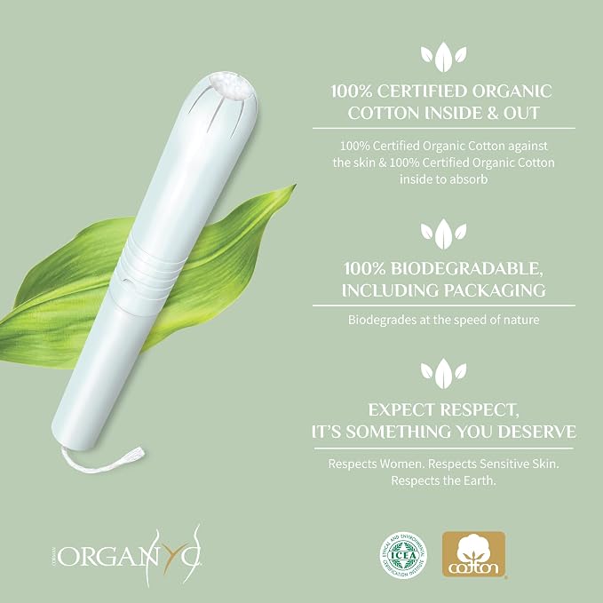 Organyc 100% Certified Organic Cotton Tampons - Cardboard Applicator, Free from Chlorine, Perfumes, Rayon, and Chemicals - Super, 14 Count