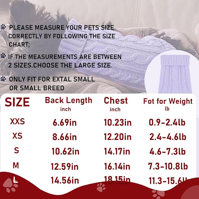2 Pack Dog Sweaters for Small Dogs, Chihuahua Yorkie Sweater, Puppy Clothes Winter Warm Pullover Clothing, Pet Cat Cold Weather Puppy Cold Outfits