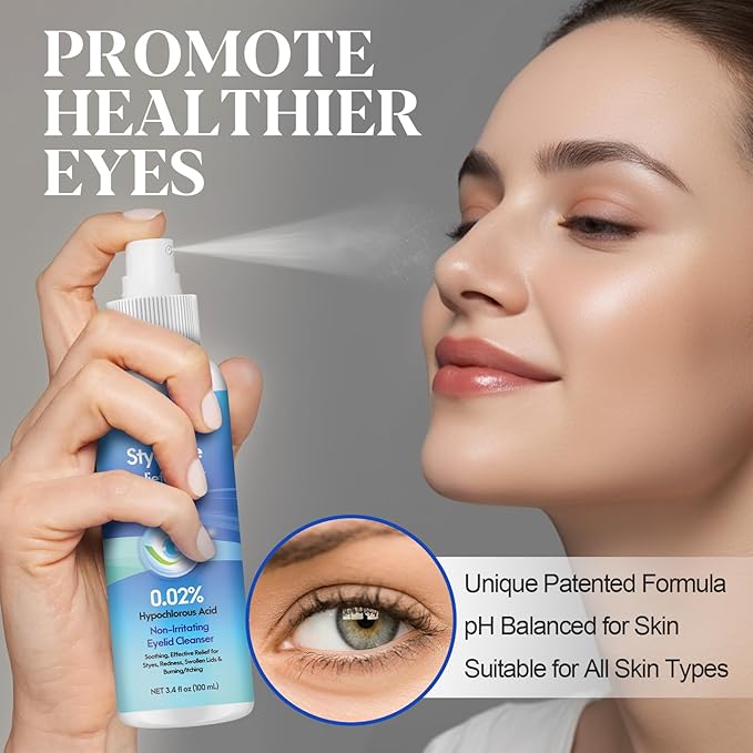 Stye Eye Treatment, Stye Relief Spray - 0.02% Hypochlorous Acid for Swelling, Redness, Eyelids Bump Removal with Natural Ingredients (3.4 Fl Oz (Pack of 1))