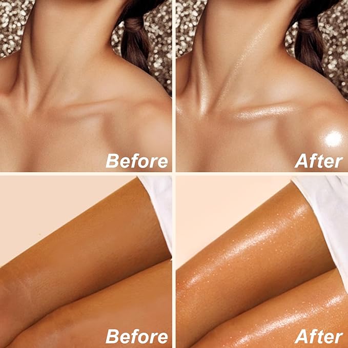 Shimmer Body Oil, SPF 45 Broad Spectrum, Sunscreen Face and Liquid Luminizer Waterproof Moisturizing, Light Shimmer Glow Illuminator, Smooth Body Highlighter Makeup (#02 Diamond Platinum)