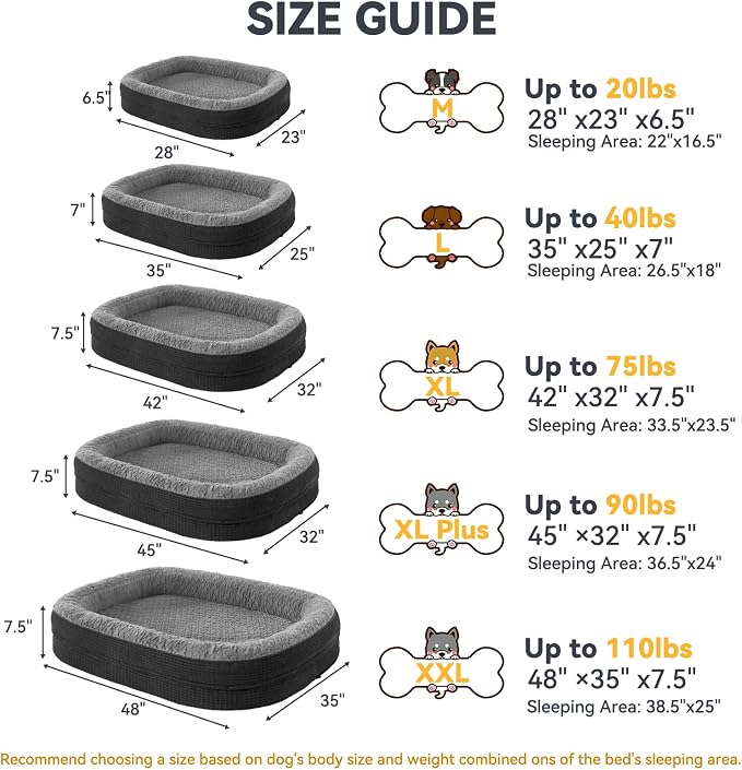 JOEJOY Orthopedic Dog Bed for Extra Large Dogs, XXL Egg-Crate Memory Foam Pet Bed with Bolster Sides, Waterproof Lining, Removable Washable Cover & Non-Slip Bottom, Black