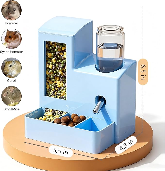 YSHOME&PET 2 in 1 Hamster Water Bottle No Drip Automatic Food Feeder | Small Animal Water Dispenser and Food Bowl with Snack Bowl Cage Accessories for Hamster Gerbils Mouse Hedgehog