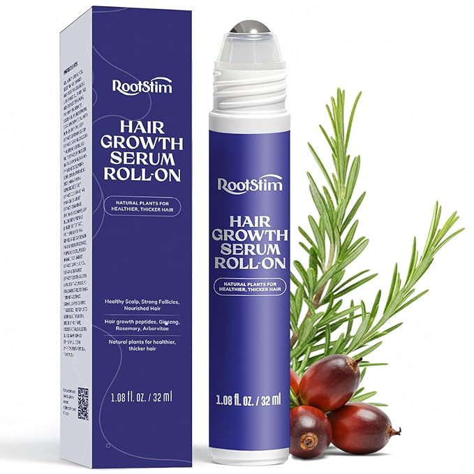 Hair Growth Serum Roll On with Rosemary, Caffeine & Biotin, Helps Support Fuller-Looking Hair, Clean Non-Greasy Scalp Serum for Thinning Hair 1.08 Fl Oz