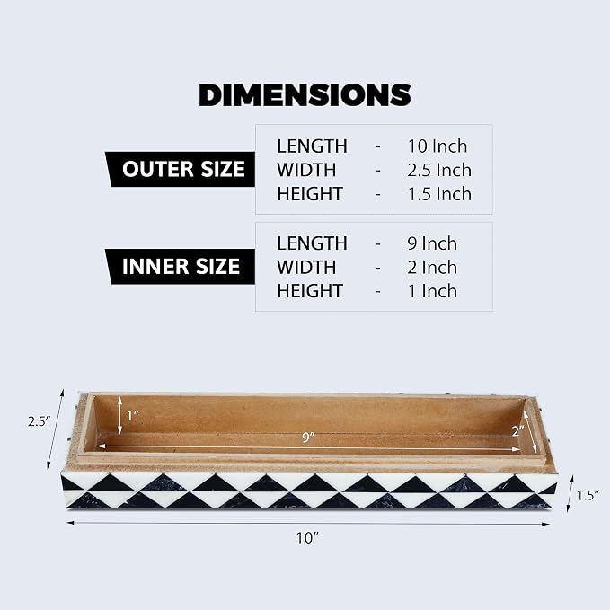 Handicrafts Home Decorative Remote Holder Box 10x2.5 – Slim Organizer Box with Lid for TV Remotes, Coffee Table Décor, Modern Shelf Box, Boho Home Décor Accent, Black and White Decorative Storage Box