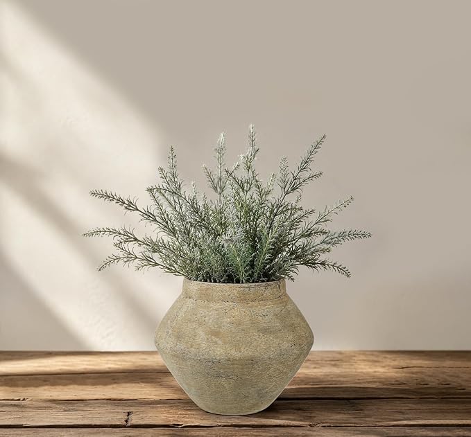 Briful Rustic Ceramic Vase 6'' Decorative Farmhouse Table Vase, Brown | Earthy Weathered Clay Urn Pottery for Shelf Decor, Entryway, Coffee Table Centerpiece, Faux Floral, Living Room Mantle Accent