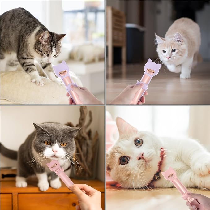 Gosknor 3pcs Cat Strip Feeders, Cute Cat Stripe Squeeze Spoon 3 Colors Cat Treat Feeding Spatula Lickable Wet Food Dispenser for Liquid Snack Puree Pet Supplies (Pink, Blue, Purple)