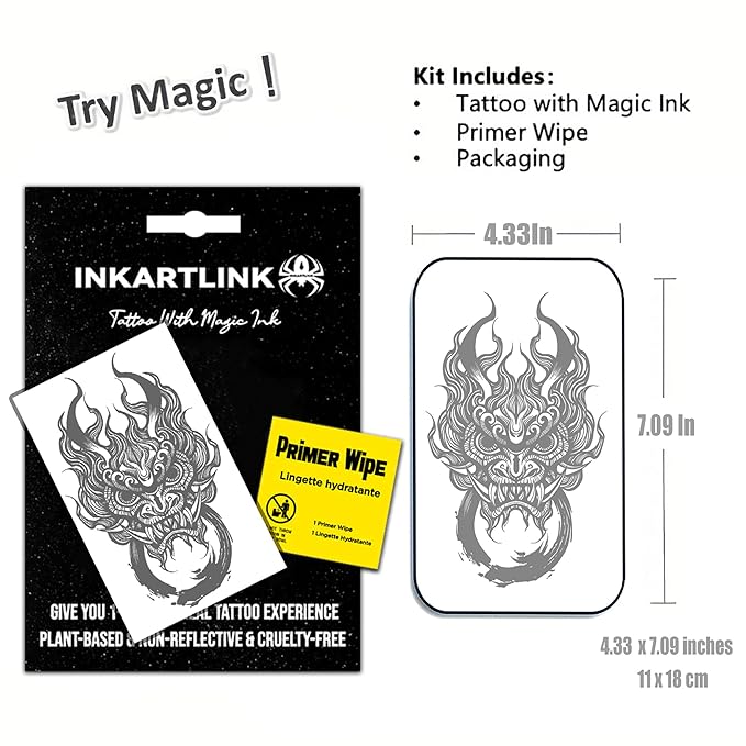 INKARTLINK Semi Permanent Tattoo, Temporary Tattoo, Beautiful and Realistic Design, Fun Tattoo Experience, Cruelty-free, Non-reflective, Waterproof (Kirin)