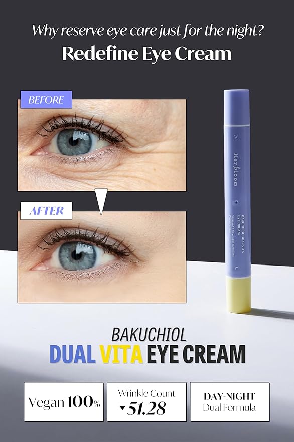 HERBLOOM Bakuchiol Night Care Eye Cream | Bakuchiol Dual Vita with Tinted Day Concealer | Korean EyeCream for Dark Circles Fine Lines 0.54 Fl Oz