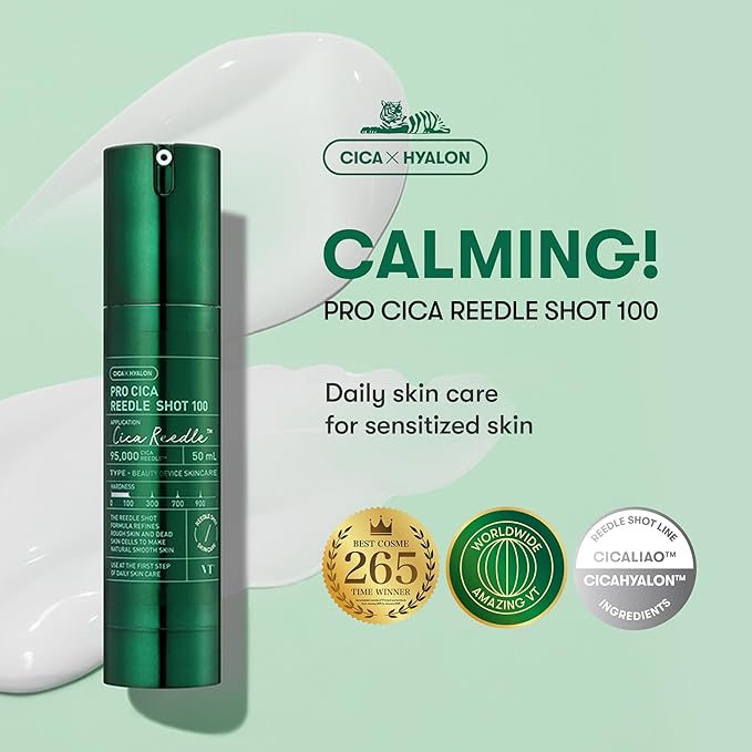 VT COSMETICS Pro Cica Reedle Shot 100, Centella Asiatica Microneedling Serum, Cica Exosome, Soothing, Hyaluronic Acid, Soft Skin, Glass Skin, Korean Skincare Booster 1.69 Fl Oz.(50ml)