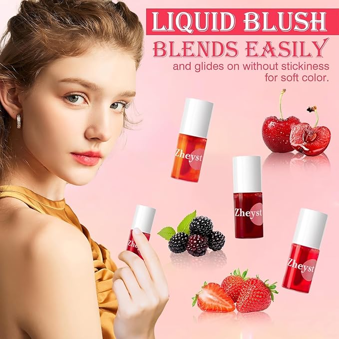 Lip Tint Stain Set – 4 Colors High Shine Gloss with Vitamin E Non-Sticky Hydrating Lip and Cheek Tint Stain Waterproof Lip Stain Long Lasting Formula Water Tint Lip Stain for Women Moisturizing Glow