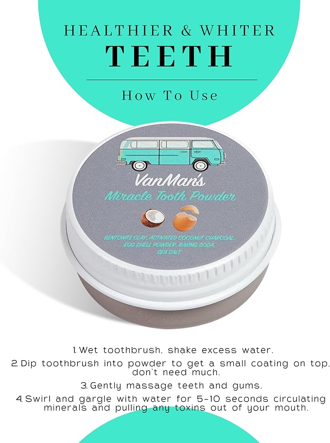 Vanman's - Tiny Miracle Eggshell Tooth Powder - Fluoride-Free Whitening with Coconut Charcoal & Eggshell Powder - Remineralizing - 0.25 oz