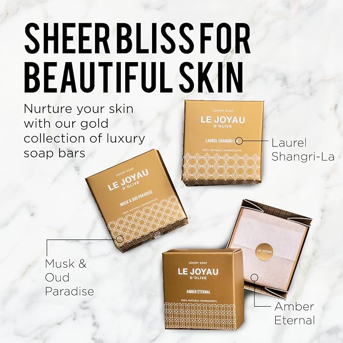 LJO No Synthetics All-Natural Soap | Scented with Essential Oils | No Artificial Fragrances | Minimal Ingredients | Luxury Soap for Men & Women | 100% Biodegradable | Gift Pack of 3