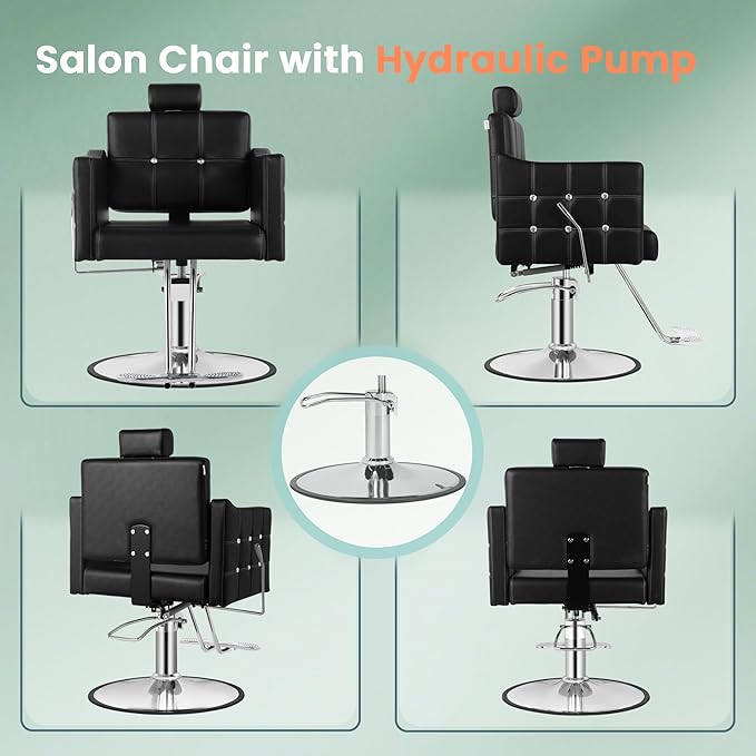 Black Reclining Salon Chair for Hair Stylist, Heavy Duty Barber Salon Chair, Hair Chairs 360° Swivel, Adjustable Height, Ergonomic Reclining Stylist Chairs for Beauty Salon