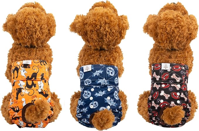 CuteBone Dog Diapers Female Washable Small Medium Large 3 Pack Reusable Doggie Diapers Puppy Period Pants for Doggy Heat Cycle Peeing