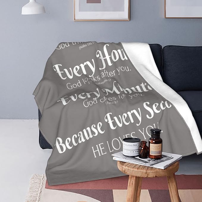 QETXVI Bible Verse Blanket with Inspirational Thoughts and Prayers- Religious Throw Blanket Soft Lightweight Cozy Plush Warm Blankets for Women Men Gift (Gray, 50"X 60")