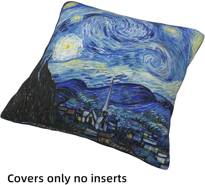 Vincent Van Gogh Pillow Cases Set of 4 Abstract Art Design Cushion Covers Square Decorative Pillow Covers for Famous Painting Fans 18 x 18 Inches