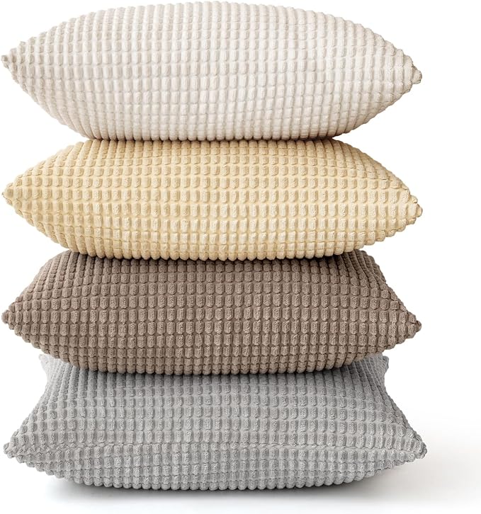 MIULEE Neutral Harmony Decorative Pillow Covers 18x18 Inch Set of 4 | Rustic Farmhouse Boho Soft Throw Pillows, Corduroy Couch Pillowcases, Nordic Home Decor for Sofa Living Room Bed