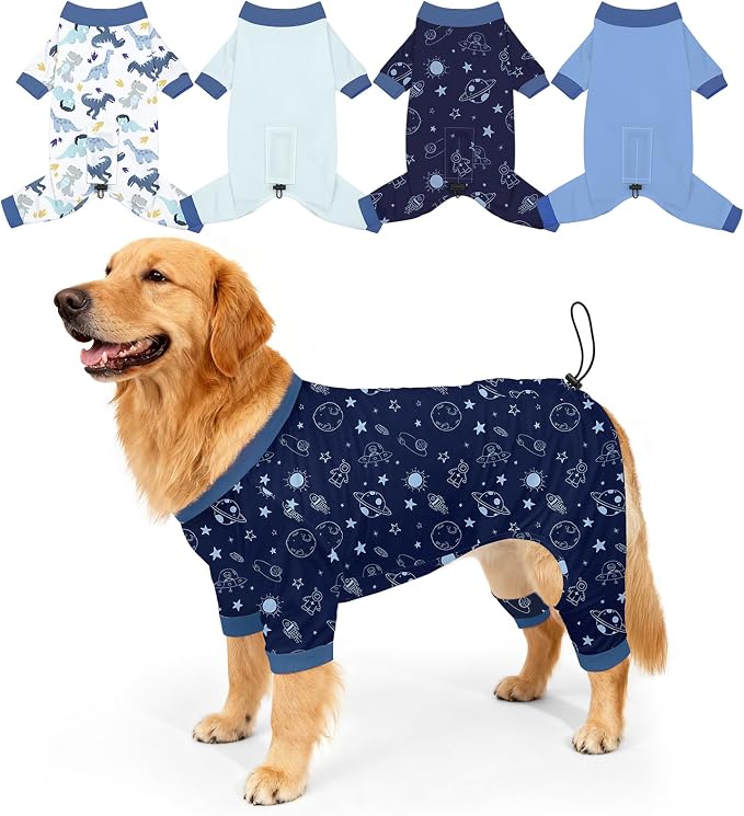 Bienbee Dog Pajamas, 4 Pack Adjustable Onesies for Small to Large Dogs 3XL | Dog Shedding Suit with Soft Fabric, Breathable & Stretchy, and Adjustable Back Length for Sleeping Lounging and Daily Use