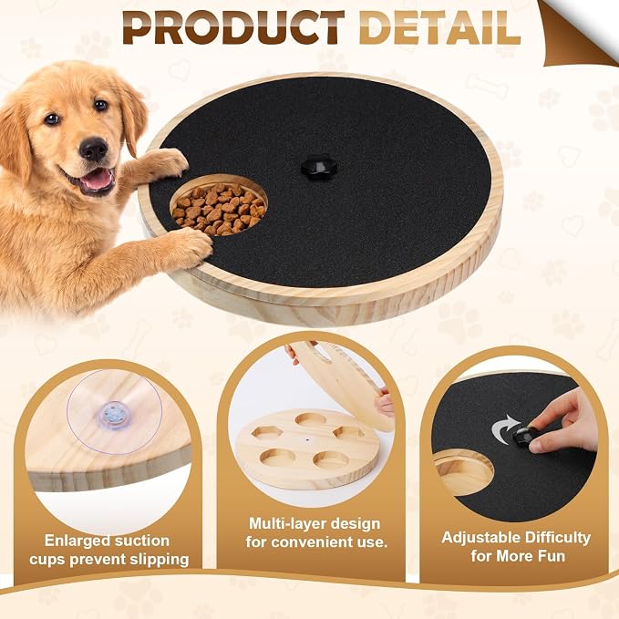 Mifoci Adjustable Dog Nail Scratch Board with Treat Box Upgraded & Extra Large Wooden Nail Filing Board Round Scratch Pad with Snack Treat Dispenser Slow Feeder for Different Dog Breeds Paw Care