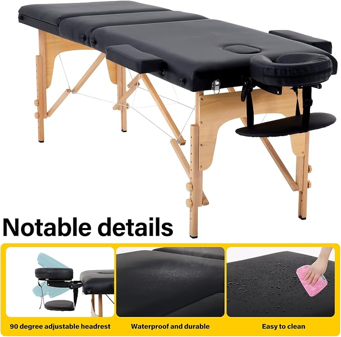 BestMassage Massage Bed Portable Massage Table 24 inch Wide Lash Bed Height Adjustable 3 Folding Spa Table with Non-Woven Bag for Spa Footmassage Facial CareSpa Tattoo