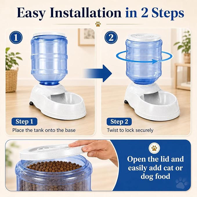 Automatic Dog Feeders - 3 Gallon Capacity Gravity Food Dispenser for Large Dogs and Cats