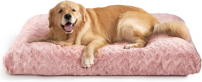 EHEYCIGA Washable XL Dog Beds Large Sized Dog, 41x27 Inch Pet Bed, Pink | Plush and Comfy Kennel Pad, Soft Dog Crate Mat, Deluxe Pet Sleeping Mat, Large Bed for Dog Up to 65 lbs