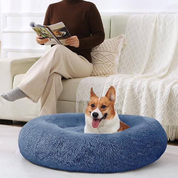JOLLYVOGUE Dog Beds Large Sized Dog, 36 inches Calming Soft Anti-Anxiety Donut Dogs Bed, Washable Round Fluffy Cushion for Large Pets, Fits up to 80 lbs Pets