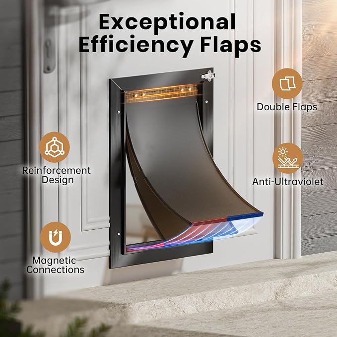Cat Door for Door, All Aluminum Frame, Small Pet Door for Interior and Exterior, Heavy Duty Doggy Door, Double Magnetic Flaps, Thermal Tnsulation, Energy Efficient, Sliding Lock Panel(Pets Up to 22Lb) | Aluminum Alloy Frame, Double Magnetic Flaps, Ther...