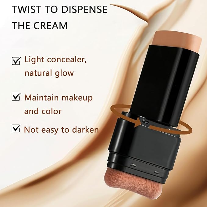 Foundation Stick,2 in 1 Dual-Ended Long-Lasting & Waterproof Concealer Korean Foundation Contour Sticks,Contouring Foundation with Brush,Full Coverage Matte Finish for Face Makeup(03LIGHT)