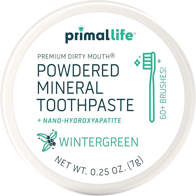 Primal Life Organics - Dirty Mouth Toothpowder, Tooth Cleaning Powder, Flavored Essential Oils with Natural Kaolin & Bentonite Clay, Good for 60+ Brushings, Organic, Vegan (Wintergreen, 0.25 oz)