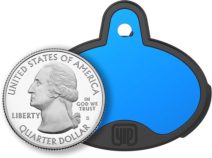 YIP Smart Tag ID & Custom Engraved Dogs Tracker - Compatible with Samsung Galaxy (No GPS Subscription Or Monthly Fee) Pets Collar Location Oval Blue