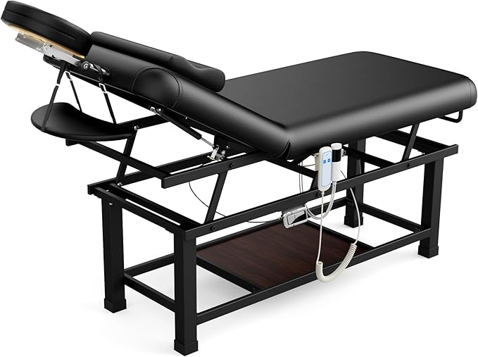 Dolonm Heating Function 30 Wide x 75 Long Heavy Duty Electric Stationary Massage Table with Backrest Adjustable and Storage Space for Treatment/Medical Spa/Facial/Beauty/Massage Bed and More - Black
