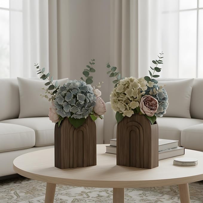 2 Pack Natural Wooden Wall Vase for Pampas Grass, Rustic Wall Decor | Wooden wall vase set for faux greenery and eucalyptus; rustic farmhouse wall decor for bathroom, hallway or entryway
