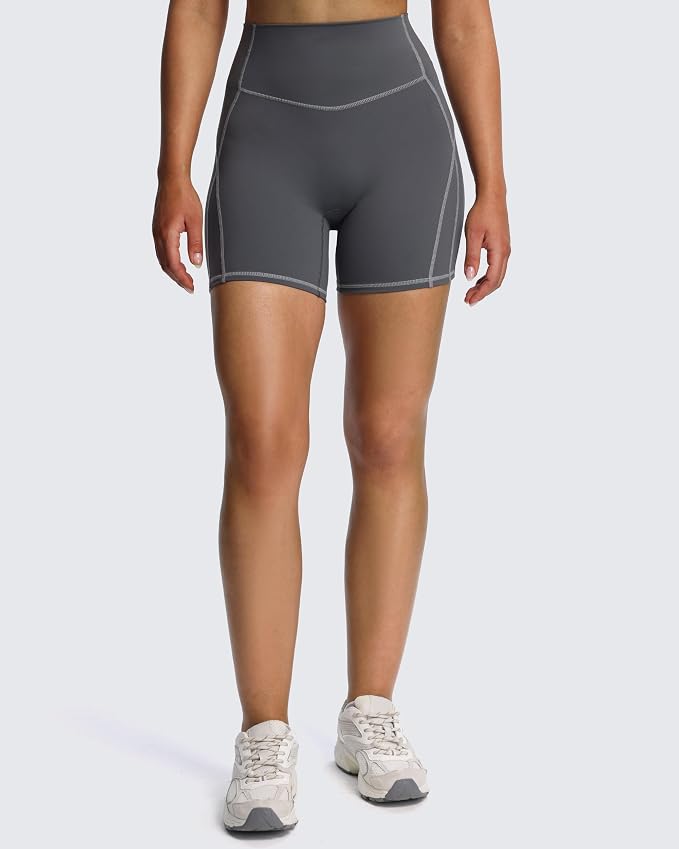 Aoxjox Lexi Lined Workout Biker Shorts for Women Tummy Control High Waisted Exercise Athletic Gym Running Yoga Short 6"