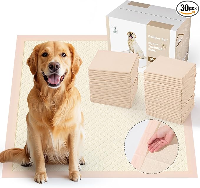 Gardner Pet Disposable Puppy Pads XL, 28"x34" Pee Pads for Dogs, Super Absorbent & Leak-Proof Full Edge-Wrapping Dog Training Pads, Extra Thick Puppy Pee Pads, Dog Pee Pad Potty Pads for Dogs 30 Count