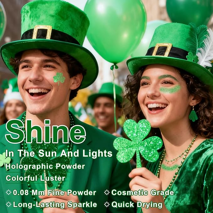 Hair and Body Glitter Spray, 1PC St Patricks Day Accessories Hair Glitter Extra Fine Face Shimmer Powder for Clothes, Festival Loose Sparkle Powder for Rave Nail Art Easter Crafts (Green)