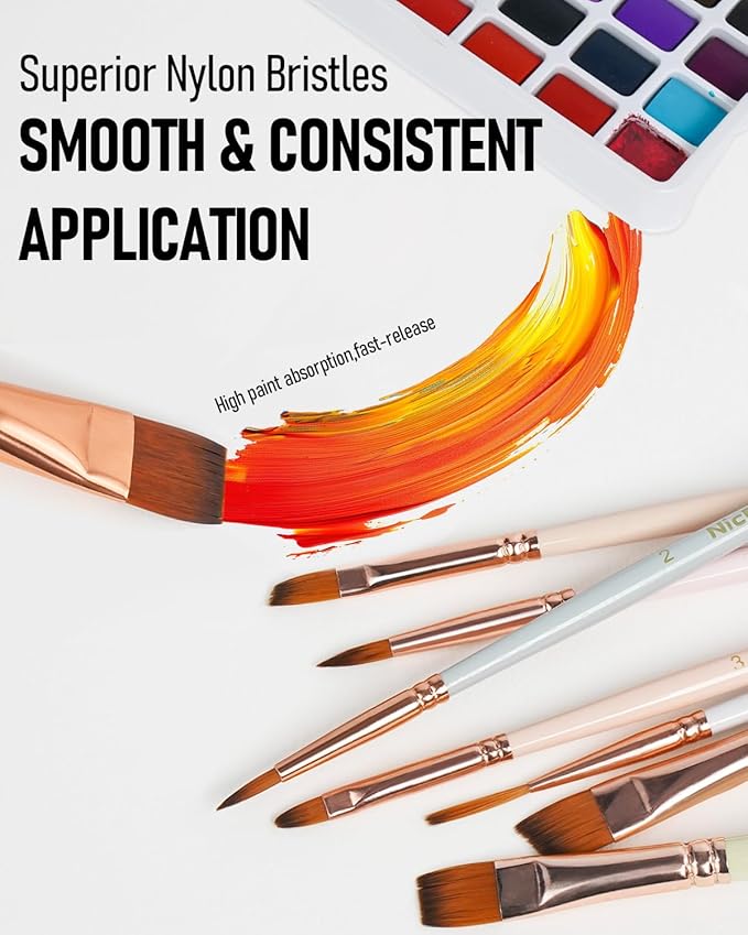 Nicpro 12pcs Artist Paint Brush Set, Aesthetic Pastel Paintbrushes Craft Paint Brushes for Acrylic Painting, Oil, Watercolor, Gouache, Tempera, Face, Body, Art Supplies for Artists and Beginners