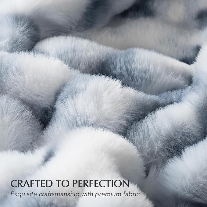 Faux Rabbit Fur Bubble Throw Blanket, 60"x80", Cloud Blue | Ultra Soft, Luxury Faux Rabbit Fur Throw, Thick Warm Bubble Blanket, Cozy Fluffy Reversible, for Bed, Couch, Chair, Sofa