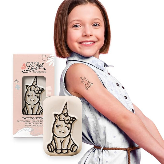 LaDot Temporary Tattoo Stamp– Easy-to-Use Reusable Ceramic Skin Stamp for Creating Custom Temporary Tattoos – Fun Body Art Tool for Parties, Events, and Festivals (Unicorn, Medium)