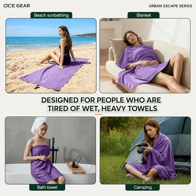 Microfiber Travel Towel, Soft Lightweight Quick Dry Towel, Super Absorbent Compact Travel & Sports & Beach Towels for Camping, Backpack, Gym, Swimming, Yoga, Hiking (Purple, XX Large)