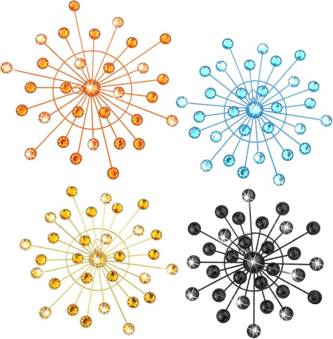 Blulu 4 Pcs Metal Wall Decor Bling Crystal Wall Art Cast Iron Rhinestones Sunburst Decor Starburst Art Hanging Diamond Accents Home Decorative for Living Room Bedroom Entryway (Mid Century)