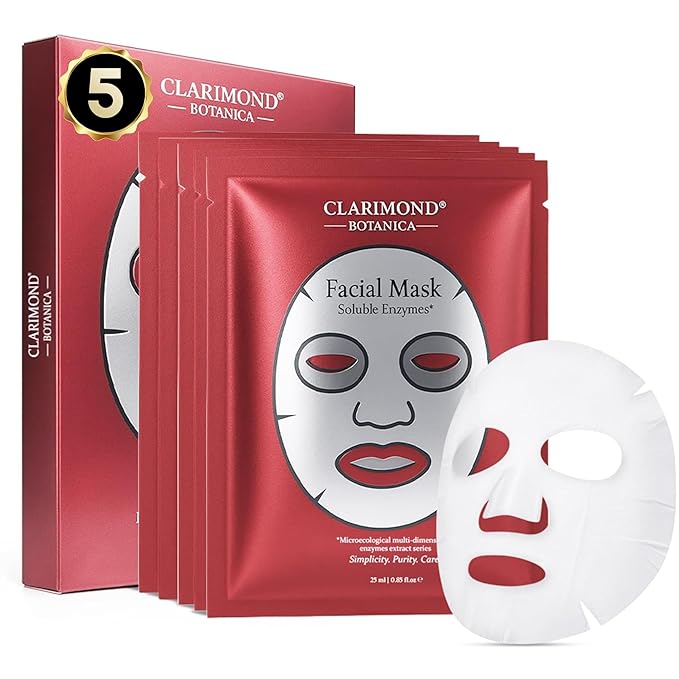 5 Pack Hydrating Facial Mask Skin Care – Soluble Enzymes, Probiotic Fermented Botanicals – Sensitive Skin, Redness, Smoothing & Revitalizing Sheet Masks Spa Gifts for Women