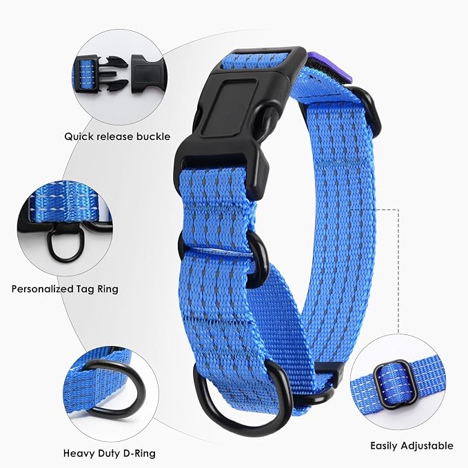 Martingale Dog Collar Reflective NO Pull with USA Flag, L,Blue