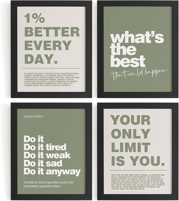 DSHFG Motivational Inspirational Office Wall Art Decor Prints Olive Green | Green Motivational Wall Decor Trendy Retro Posters for Office Home Decor, Inspirational Posters Prints 8x10 Unframed